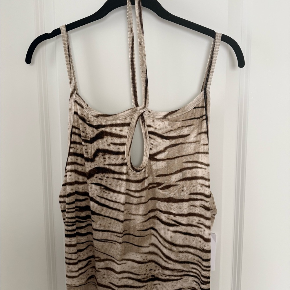 LNA Beige and Brown Zebra-Print Camisole with Keyhole Back